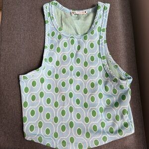 Zara Light Blue & Green Geometric Crop Tank